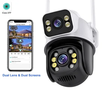 Камера видеонаблюдения 4K Wifi Водонепроницаемая Наружная беспроводная камера безопасности 8MP с двумя объективами для защиты ночного видения AI Track