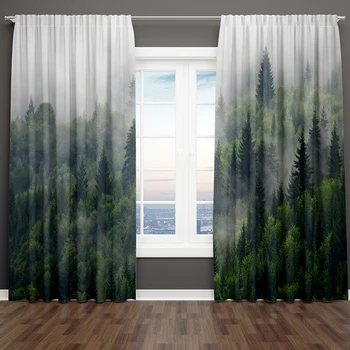 3D Пейзажные шторы Природный Пейзаж Туманный лес Зеленый Холм Шторы на окна Гостиной Спальни