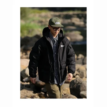Мужская японская толстая парка с капюшоном, повседневная свободная зимняя теплая хлопчатобумажная куртка, мужское пальто из искусственного шелка, хлопчатобумажная куртка для инструментов