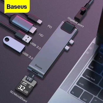 Baseus usb hub Type C КОНЦЕНТРАТОР USB к USB 3,0 HDMI Совместимый Адаптер для MacBook Pro Air HUB TB 3 Док-станция RJ45 USB Док-станция
